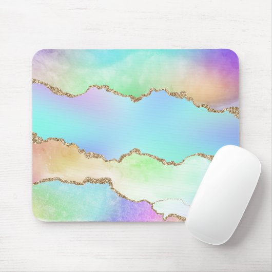 Tapis De Souris Agate Holo | Faux Iridescente Pastel Ombre Marble (Avec souris)
