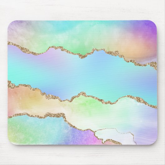 Tapis De Souris Agate Holo | Faux Iridescente Pastel Ombre Marble (Devant)
