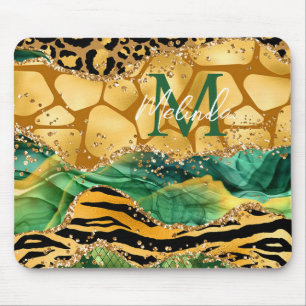 Tapis De Souris Agate Imprimé Safari Or et Vert