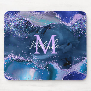 Tapis De Souris Agate Océan Pailleté Bleu Foncé et Violet