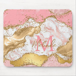 Tapis De Souris Agate sequins or et rose