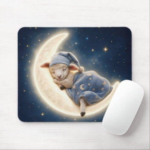 Tapis De Souris Agneau dormant sur un croissant de lune