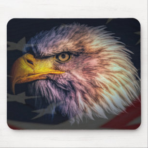 Tapis De Souris Aigle américain chauve avec drapeau