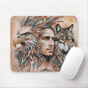 Tapis De Souris Aigle - Homme - Loup - aquarelle art 1 - Amusants