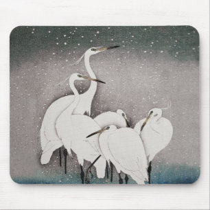 Tapis De Souris Aigrettes de Koson dans la neige : vintage japonai