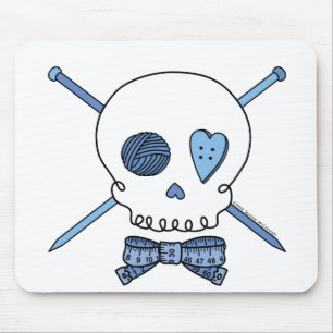 Tapis De Souris Aiguilles de crâne et de tricot (bleues)