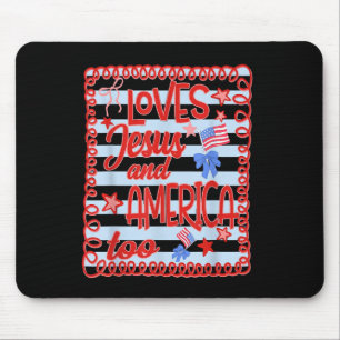 Tapis De Souris Aime Jésus et l'Amérique aussi Patriotique Chrétie