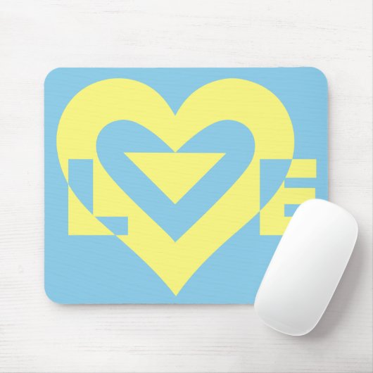 Tapis De Souris Aimer jaune sur bleu (Avec souris)