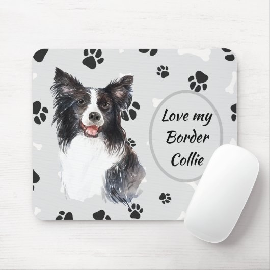 Tapis De Souris Aimer Ma Frontière Collie Chien Pawprint (Avec souris)
