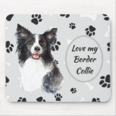 Tapis De Souris Aimer Ma Frontière Collie Chien Pawprint (Devant)