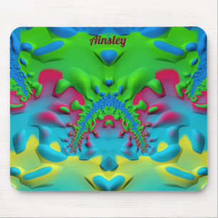 Tapis De Souris AINSLEY ~ Zany Rose Chaud Jaune Vert et Bleu
