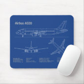 Tapis De Souris Airbus A320 - Plans de dessin de plan d'avion AD (Avec souris)