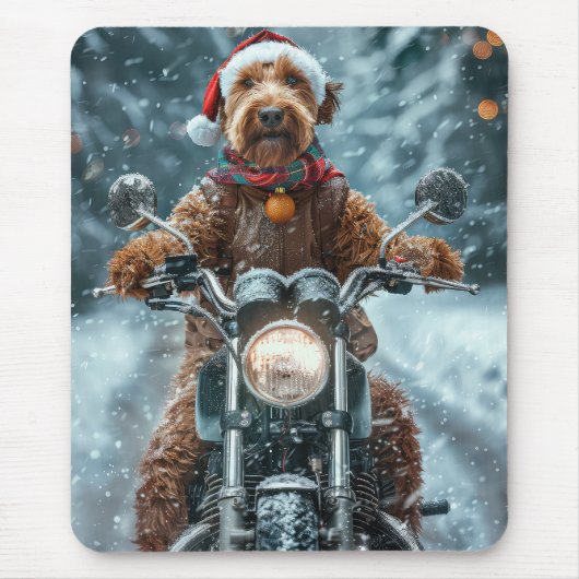 Tapis De Souris Airedale Chien équitation Moto Noël (Devant)