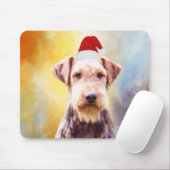 Tapis De Souris Airedale Chien Noël Santa Hat Art Portrait (Avec souris)