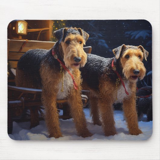 Tapis De Souris Airedale Snowy Sleigh Ride Décor de Noël (Devant)