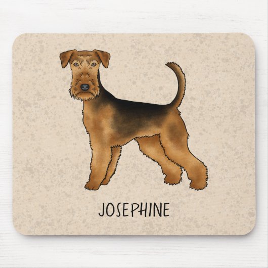 Tapis De Souris Airedale Terrier Cute Dessin Chien Et Nom Beige (Devant)