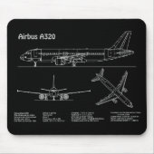 Tapis De Souris Airplane Airbus A320 in Blueprint Drawing PD (Devant)