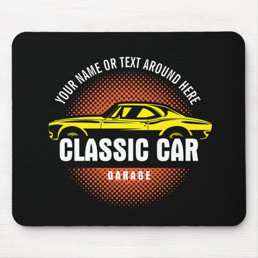 Tapis De Souris Ajouter un nom Texte Jaune voiture classique (Devant)