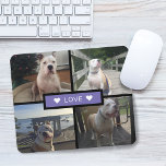 Tapis De Souris Ajouter votre propre collection photo de chien vio<br><div class="desc">Ajoutez vos propres photos d'animaux de compagnie. Design dispose de 4 photos sur une grille avec un rectangle solide au milieu avec le mot "amour" et le coeur accent de chaque côté.</div>
