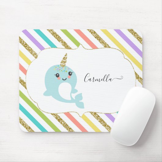 Tapis De Souris Ajoutez les parties scintillantes d'or de Narwhal (Avec souris)