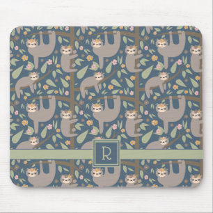 Tapis De Souris Ajoutez votre motif floral   mignon initial de