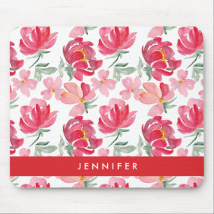 Tapis De Souris Ajoutez votre motif nommé de pivoine d'aquarelle