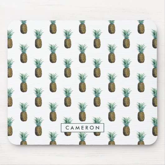 Tapis De Souris Ajoutez votre nom | Aquarelle tropicale d'ananas (Devant)