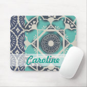 Tapis De Souris Ajoutez votre nom | Carrelage Batik bleu II (Avec souris)