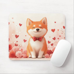 Tapis De Souris Akita avec des Roses - Saint-Valentin