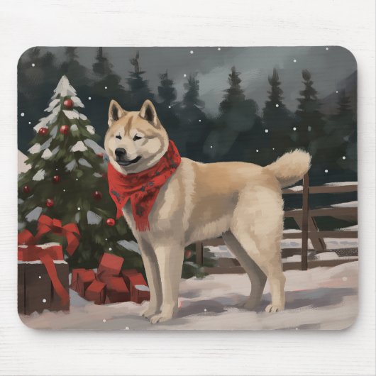 Tapis De Souris Akita Chien dans Noël de neige (Devant)
