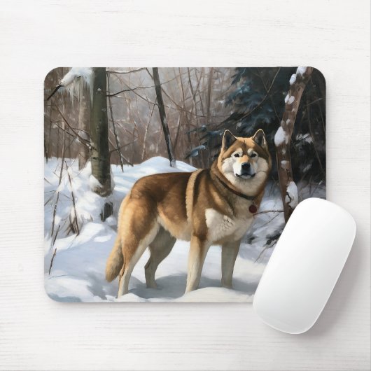 Tapis De Souris Akita Laisser Neige Noël (Avec souris)