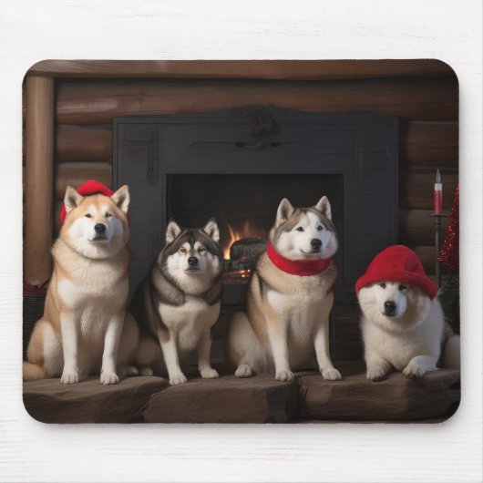 Tapis De Souris Akita par le Noël de la cheminée (Devant)