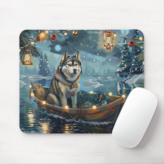 Tapis De Souris Alaskan Malamute Noël Festive Voyage (Avec souris)