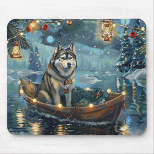 Tapis De Souris Alaskan Malamute Noël Festive Voyage