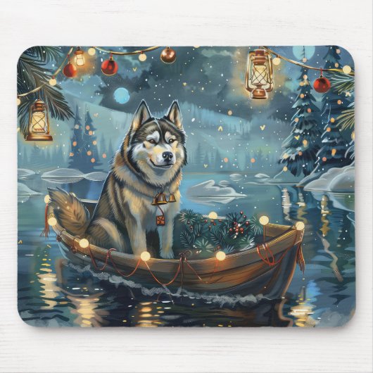Tapis De Souris Alaskan Malamute Noël Festive Voyage (Devant)