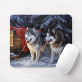 Tapis De Souris Alaskien Malamute Snowy Sleigh Ride Noël (Avec souris)