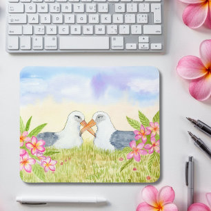 Tapis De Souris Albatros de Laysan avec Plumerias roses