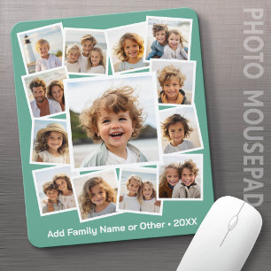 Tapis De Souris Album Moderne 13 Collage de Photos Texte Vert Blan