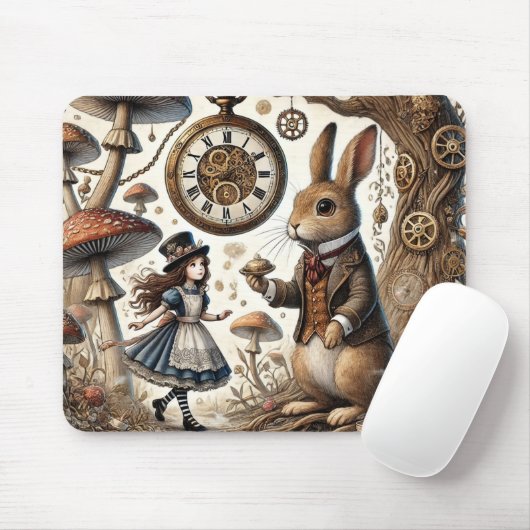 Tapis De Souris Alice au pays des merveilles Thé Art lapin blanc (Avec souris)
