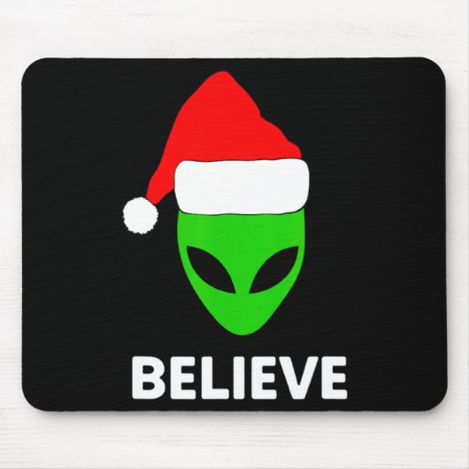 Tapis De Souris Alien Green Face Christmas Santa Hat Believe (Devant)