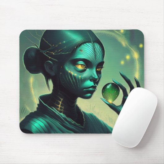 Tapis De Souris Alien Lady détient un objet en verre transparent (Avec souris)