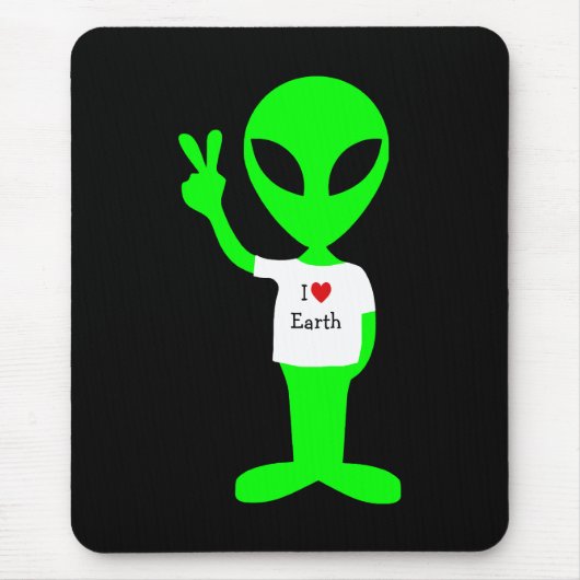 Tapis De Souris Alien vert "I Love Earth" (Devant)