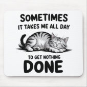 Tapis De Souris "All Day Doing Nothing" Funny Lazy Cat (Devant)