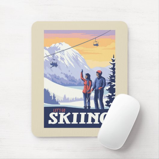 Tapis De Souris Aller skier Vintage Imprimer (Avec souris)