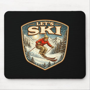 Tapis De Souris Allons skier skieur vintage rétro passionné de ski