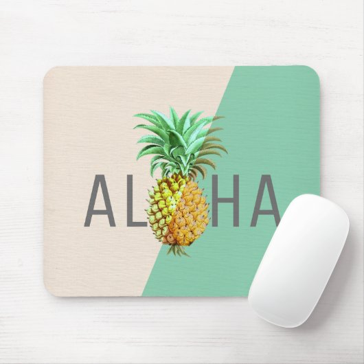 Tapis De Souris Aloha Ananas, Linge Texture Beige & Vert (Avec souris)