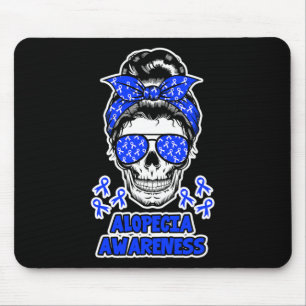 Tapis De Souris Alopecia Sensibilisation Messy Bun Skull Blue Ribb