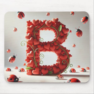 Tapis De Souris Alphabet Créatif Lettre B avec Formes de Cœur