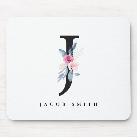 TAPIS DE SOURIS ALPHABÈTES FLORAUX BLEUS DOUX NOM LETTRE J (Devant)