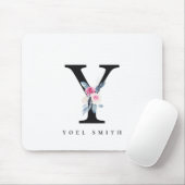 TAPIS DE SOURIS ALPHABÈTES FLORAUX BLEUS DOUX NOM LETTRE Y (Avec souris)
